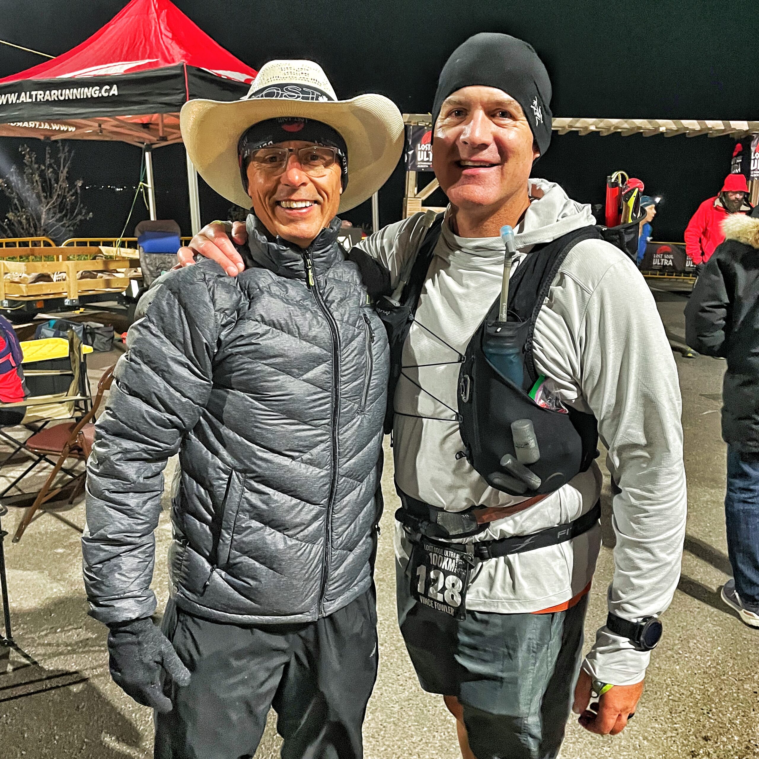 Vince Fowler at the finish of a 100 km ultramarathon